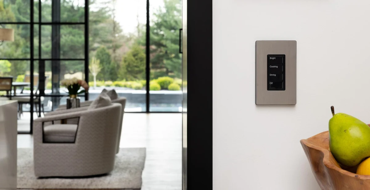 Lutron RadioRA 3 Sunnata keypad in a pantry, manufacturer example